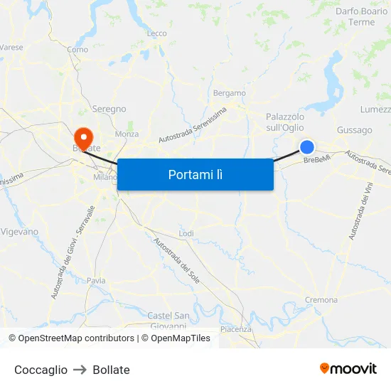 Coccaglio to Bollate map