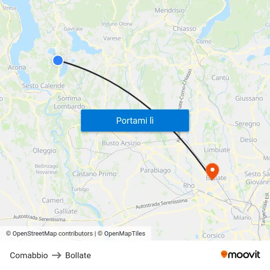Comabbio to Bollate map
