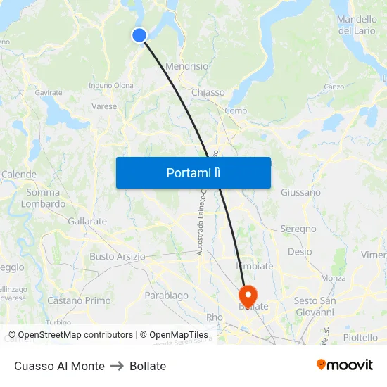Cuasso Al Monte to Bollate map