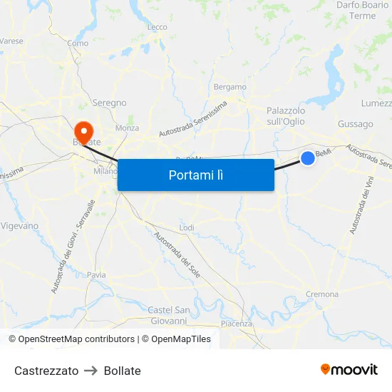 Castrezzato to Bollate map