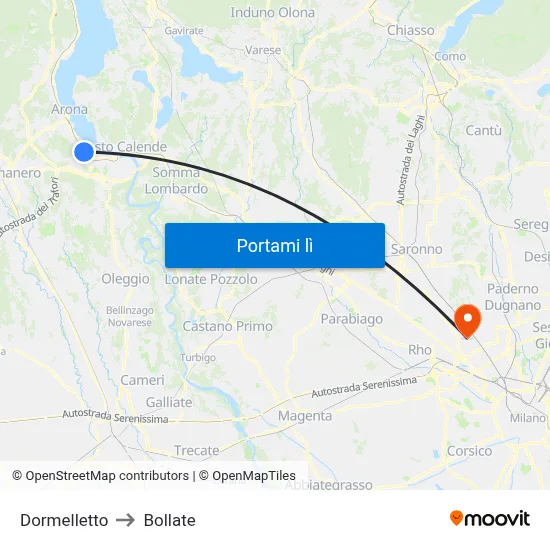 Dormelletto to Bollate map