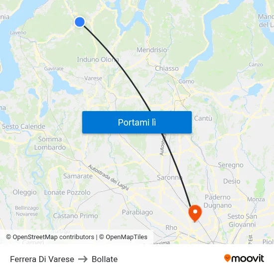 Ferrera Di Varese to Bollate map