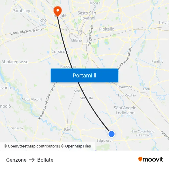 Genzone to Bollate map