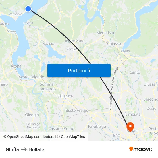 Ghiffa to Bollate map