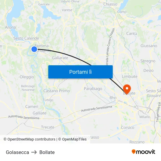 Golasecca to Bollate map