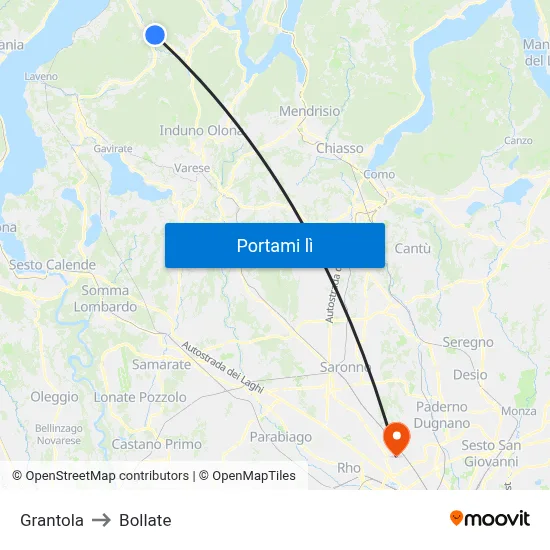 Grantola to Bollate map