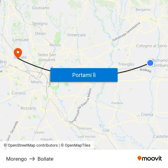 Morengo to Bollate map