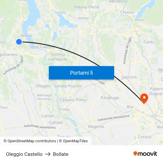 Oleggio Castello to Bollate map