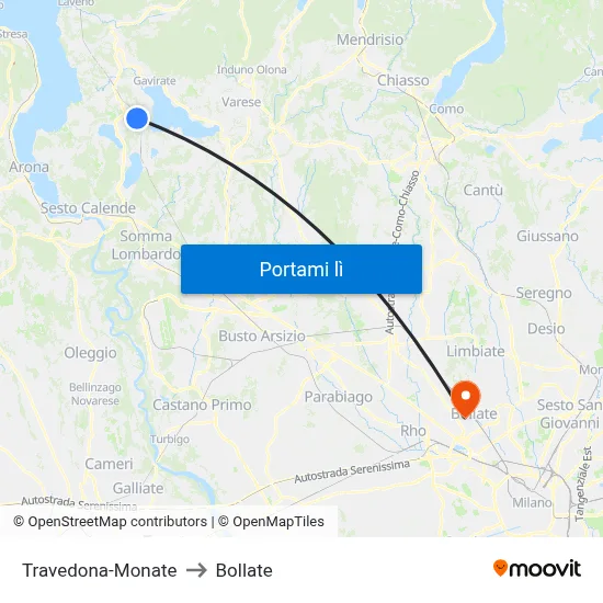 Travedona-Monate to Bollate map