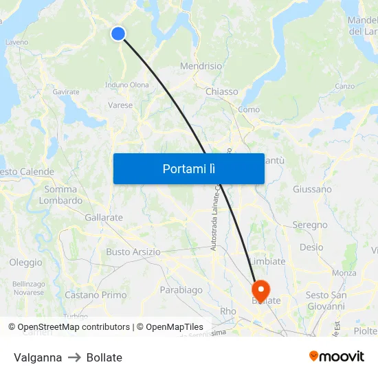 Valganna to Bollate map