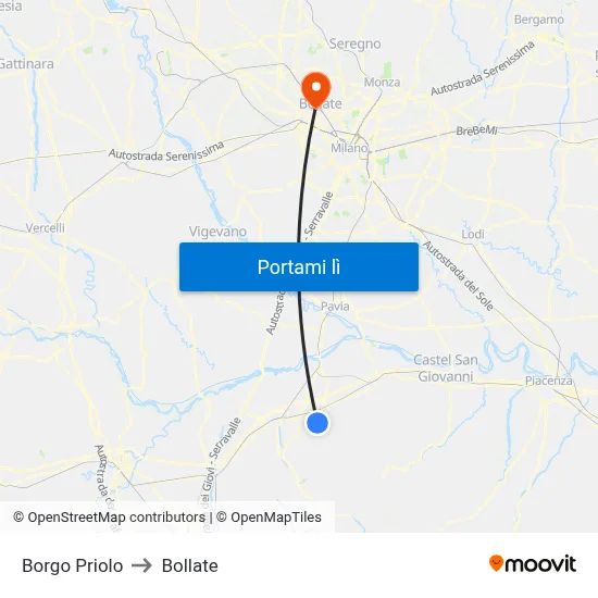 Borgo Priolo to Bollate map