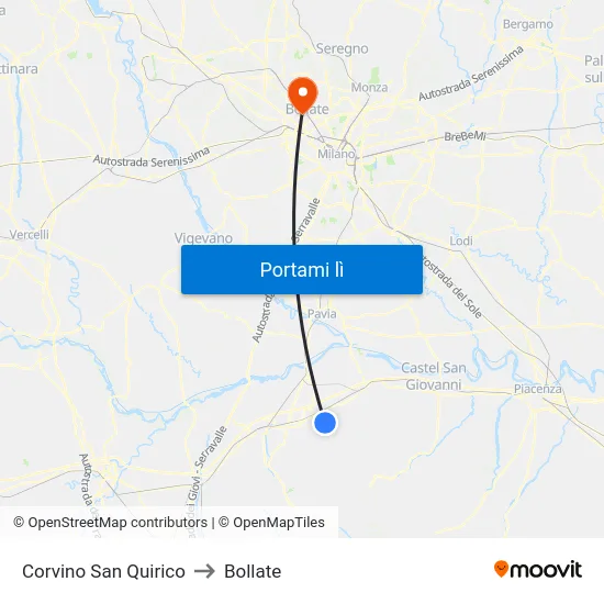 Corvino San Quirico to Bollate map