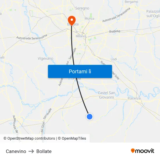 Canevino to Bollate map