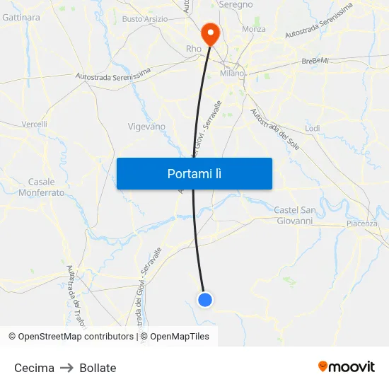 Cecima to Bollate map