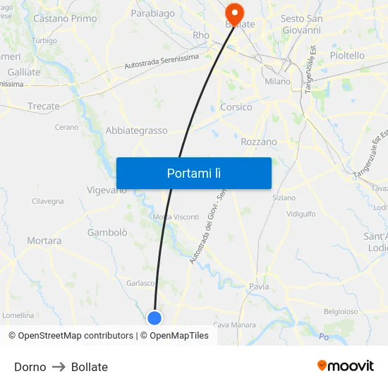 Dorno to Bollate map