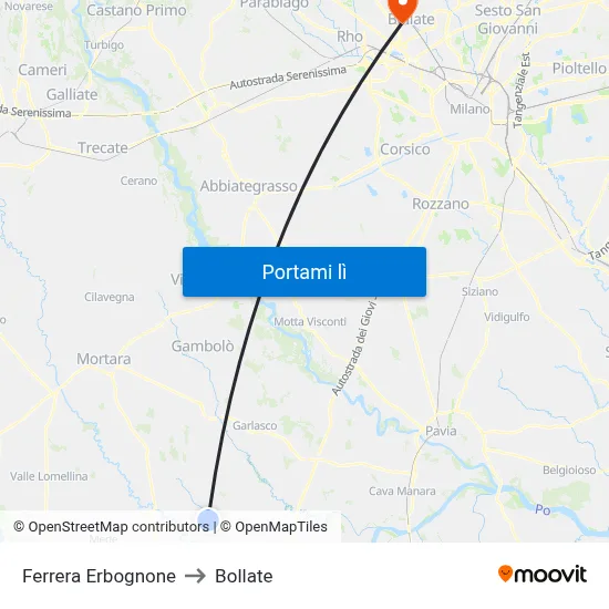 Ferrera Erbognone to Bollate map