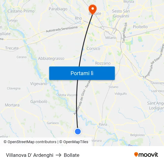 Villanova D' Ardenghi to Bollate map
