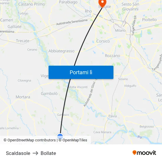 Scaldasole to Bollate map
