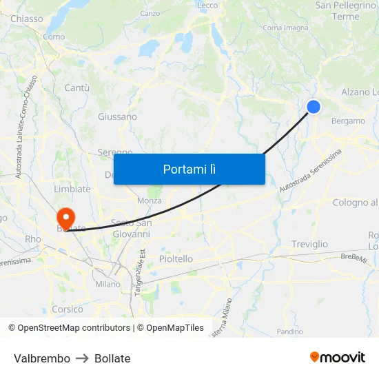 Valbrembo to Bollate map