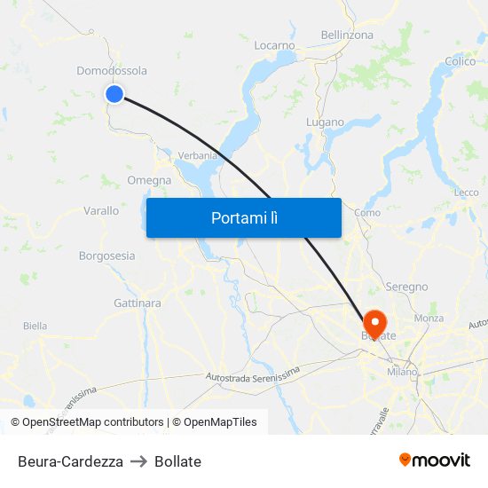 Beura-Cardezza to Bollate map