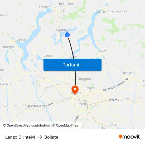 Lanzo D' Intelvi to Bollate map