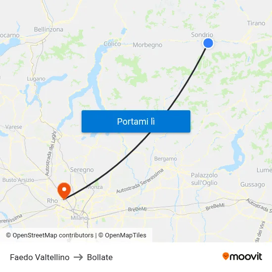 Faedo Valtellino to Bollate map
