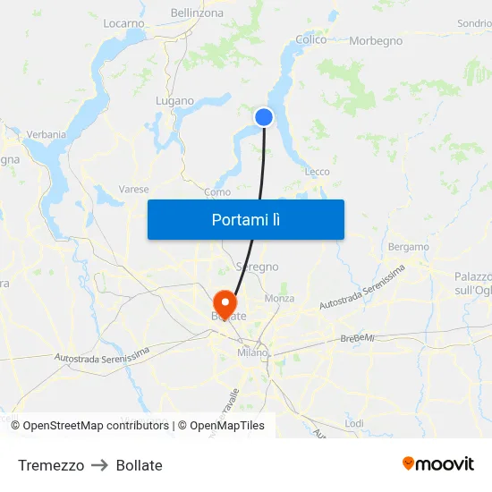Tremezzo to Bollate map