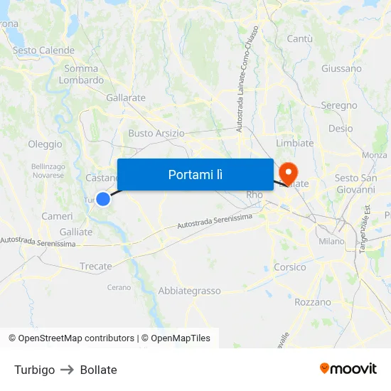 Turbigo to Bollate map