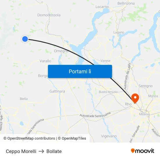 Ceppo Morelli to Bollate map