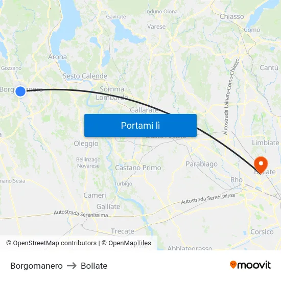 Borgomanero to Bollate map