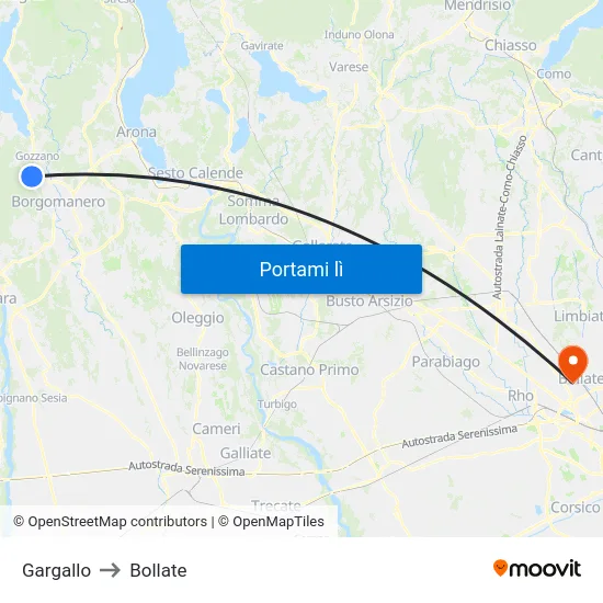 Gargallo to Bollate map
