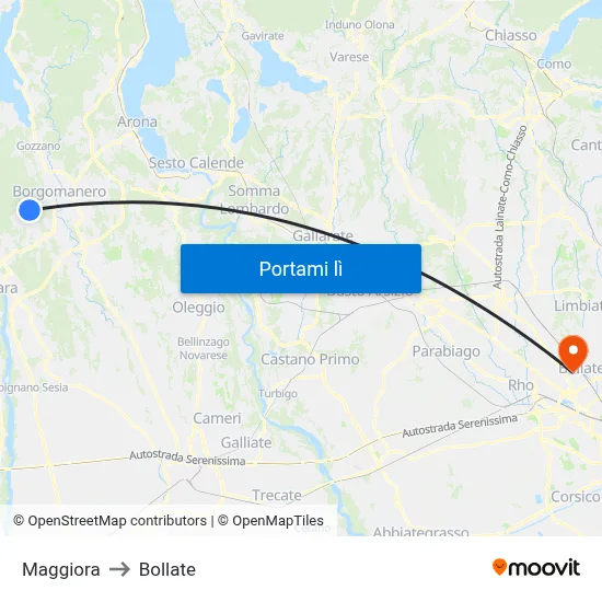 Maggiora to Bollate map