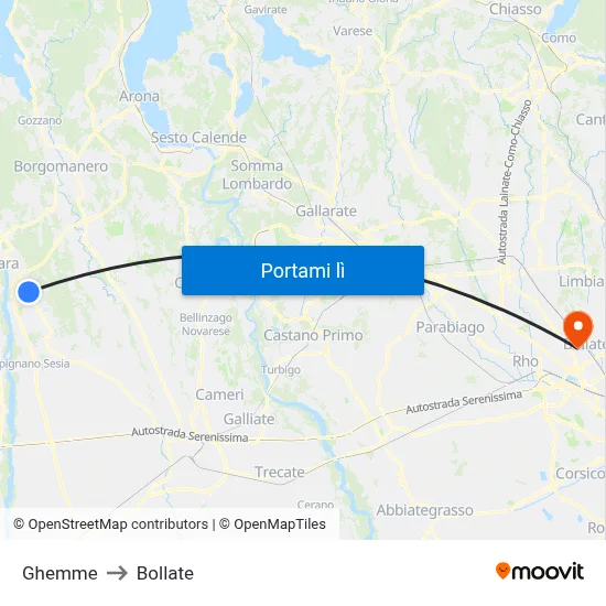 Ghemme to Bollate map