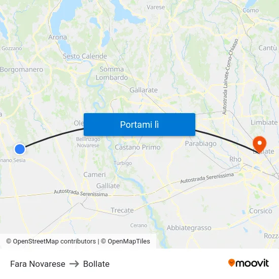 Fara Novarese to Bollate map