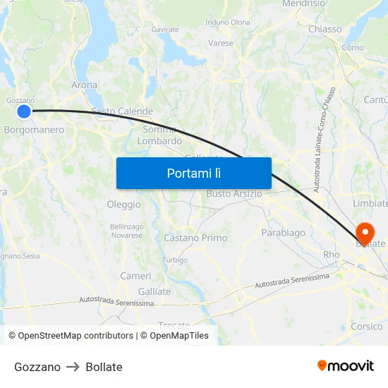 Gozzano to Bollate map