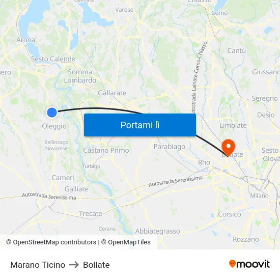 Marano Ticino to Bollate map