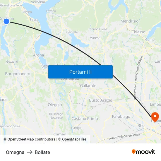 Omegna to Bollate map