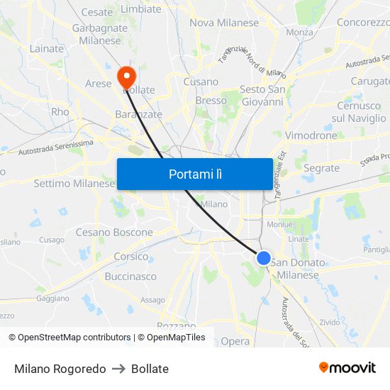 Milano Rogoredo to Bollate map