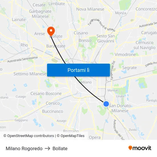 Milano Rogoredo to Bollate map