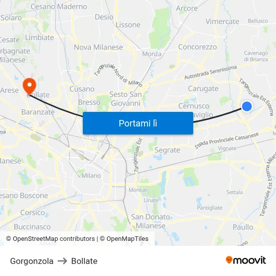 Gorgonzola to Bollate map