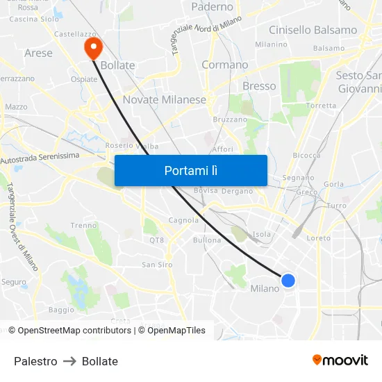 Palestro to Bollate map