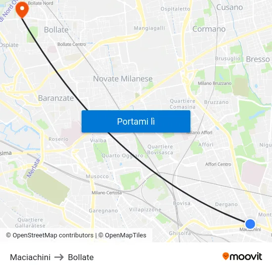 Maciachini to Bollate map