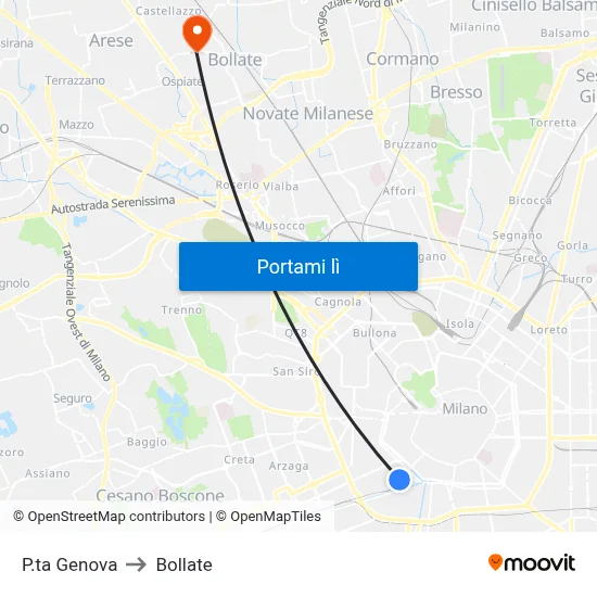 P.ta Genova to Bollate map