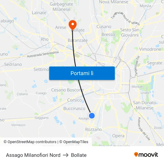Assago Milanofiori Nord to Bollate map
