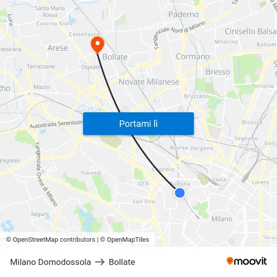 Milano Domodossola to Bollate map
