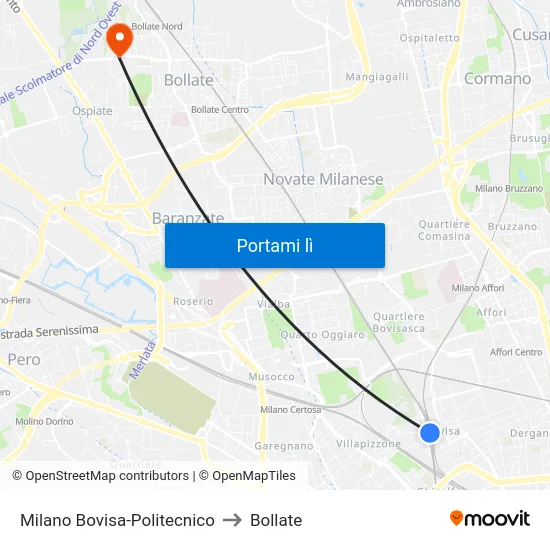 Milano Bovisa-Politecnico to Bollate map