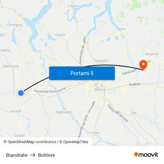 Biandrate to Boltiere map