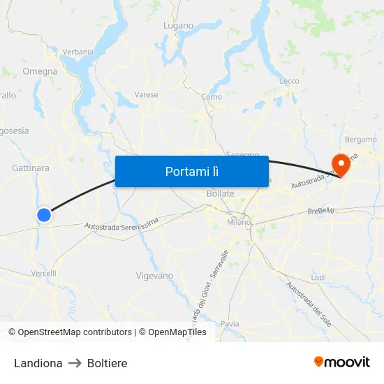Landiona to Boltiere map