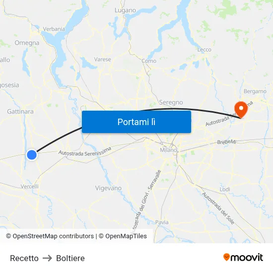 Recetto to Boltiere map