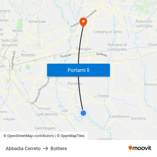 Abbadia Cerreto to Boltiere map